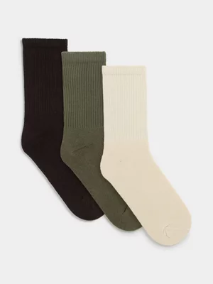 Exact Men's Olive and Choc 3-Pack Rib Ankle Socks