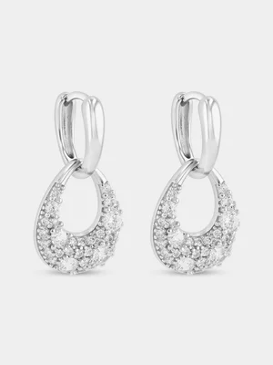 Sterling Silver Cubic Zirconia Open Teardrop Drop Earrings 