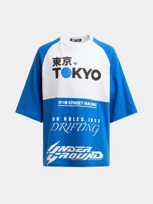 Jet Teen Girls Blue Tokyo Oversized Raglan T-shirt