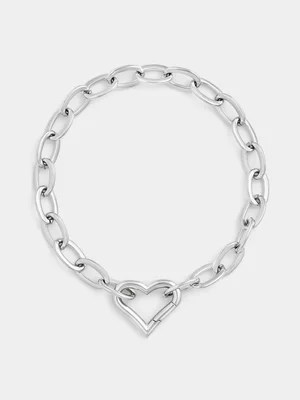 Tempo Jewellery Silver Plated Heart Clasp Anchor Bracelet 