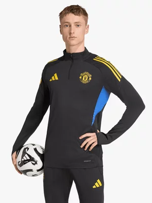 adidas Mens Manchester United Tiro Training 1/4 Zip Black/Yellow Training Top