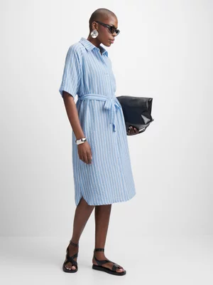 Exact Women's Blue & White Striped Shirt Dress