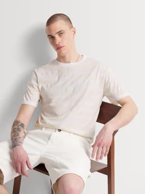Markham Men's Slim Fit Horizontal Stripe Stone/White T-Shirt