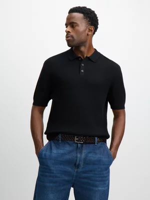 Exact Men's Black Textured Knit Golfer