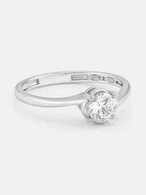 White Gold Cubic Zirconia Round Solitaire Petal Ring  