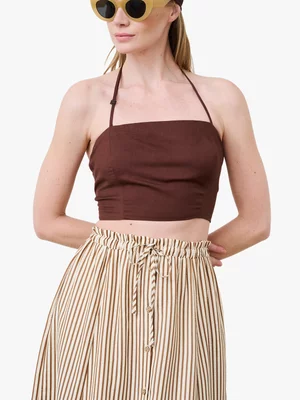 Women's Me&B Bandeau Tie Top in Choc Linen