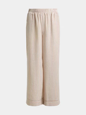 Jet Older Girls Stone and Cream Stripe Wide-leg Pants