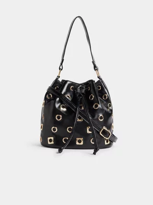 The FIX Women's Black Studded Bucket Bag