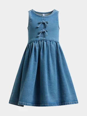 Exact Younger Girl's Mid Wash Denim Skater Bow Dress 