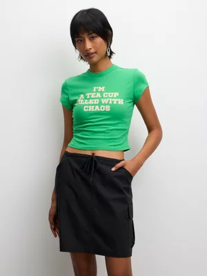 The FIX Women's Black Taslon Pull On Mini Skirt With Pockets