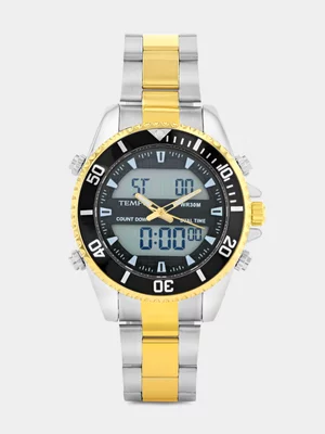 Tempo Active Gold Plated Black Dial Two-Tone Bracelet Watch  