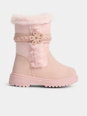 Jet Younger Girls Pink Fur Boot