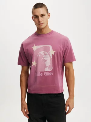 Men's Cotton On Red Cropped Fit Billie Eilish T-shirt