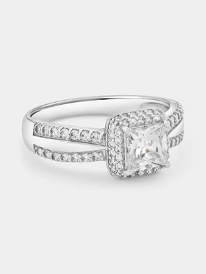 Cheté Sterling Silver Cubic Zirconia Cushion Halo Ring