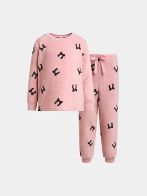 Exact Younger Girl's Pink & Black Bow Print Sleepwear Set
