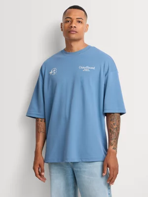 Markham Men's Oversized Fit Premium Cotton Blue Graphic T-Shirt