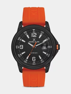 Daniel Klein Black Plated Black Dial Orange Silicone Watch