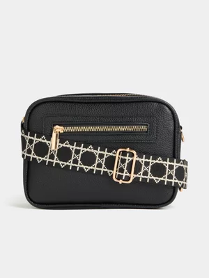 Jet Women's Black Double Zip Camera Crossbody Bag