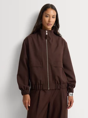 Funnel Neck Round Sleeve Bomber Jacket