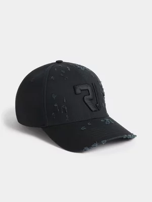 Relay Jeans Men's Distressed Branded Black Cap