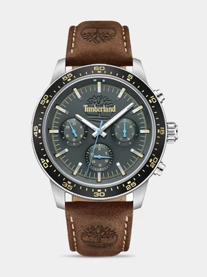Timberland Parkman Stainless Steel Grey Dial Brown Leather Watch 