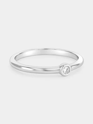 Sterling Silver Lab Grown Diamond Round Solitaire Bezel Ring 