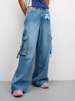 Redbat Women's Light Wash Wide Leg Utility Jeans