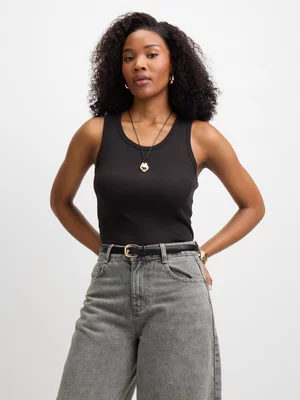 Jet Women's Ribbed Active Black Top