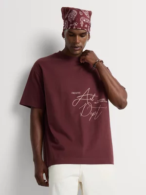 Markham Men's Oversized Fit Burgundy Graphic T-Shirt