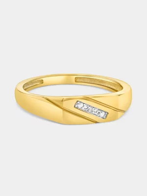 Yellow Gold White Sapphire & Diamond Diagonal Channel Ring 
