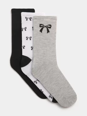 Exact Women's 3-Pack  Black & White Anklet Socks