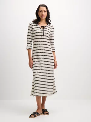 Jet Women's Black and White Crochet Long Sleeve Maxi Dress