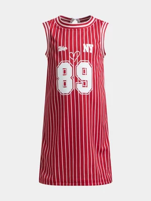 Jet Younger Girls Red Stripe Sleeveless Birdseye Dress