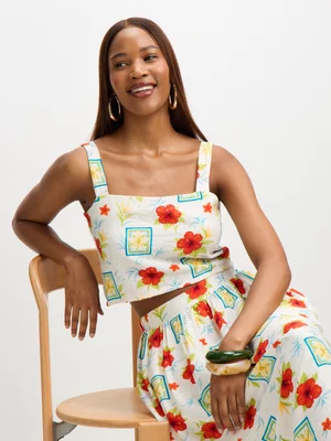 Jet Women’s Floral Yellow Crop Sleeveless Top