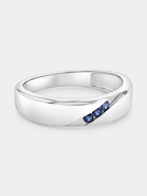 Sterling Silver Blue Sapphire Diagonal Channel Ring 