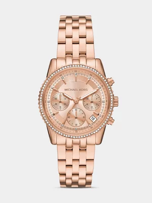 Michael Kors  Ritz Rose Plated Stainless Steel Chronograph Bracelet Watch