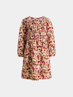 Exact Younger Girl's Pink Floral Print Smocked Dress 