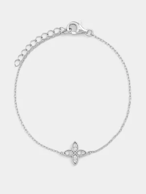 Sterling Silver Lab Grown Diamond Clover Bracelet