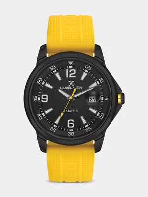 Daniel Klein Black Plated Black Dial Yellow Silicone Watch