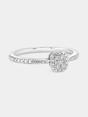 Sterling Silver Lab Grown Diamond Rectangle Halo Ring