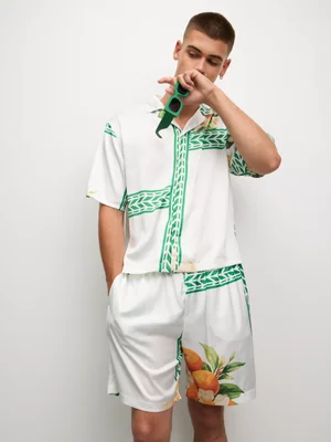 The FIX Men's White & Green Co-Ord Floral Resort Satin Short