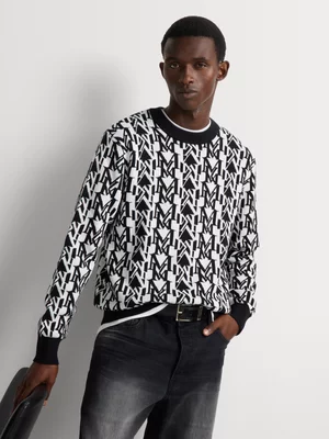 Markham Men's Regular Fit Monogram Black/White Knitwear