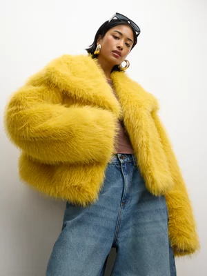 The FIX Women's Yellow Fur Cropped Jacket 