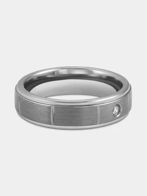 Tungsten Lab Grown Diamond Solitaire Vertical Groove Station Ring