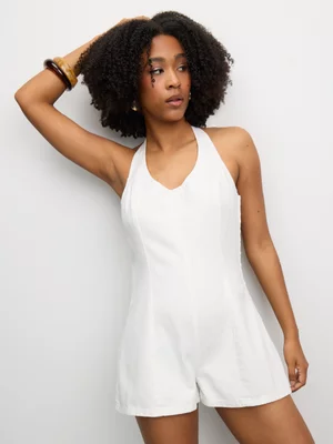 The FIX Women's White Denim Halter Shortall