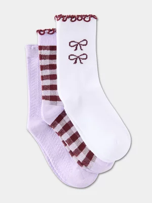 Cotton On Kids Lilac 3-Pack Crew Socks