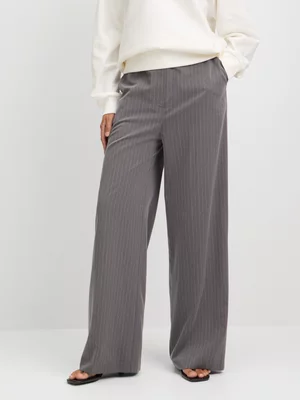 Exact Women's Grey Pinstripe Wide-leg Pants 