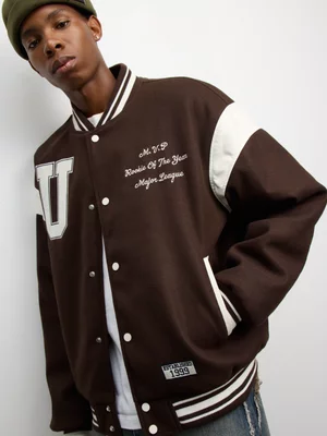 The FIX Men's Brown Varsity Graphic Jacket
