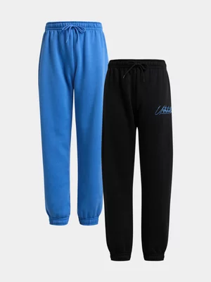 Jet Older Boys 2 Pack Blue/Black Matching Core Active Pants