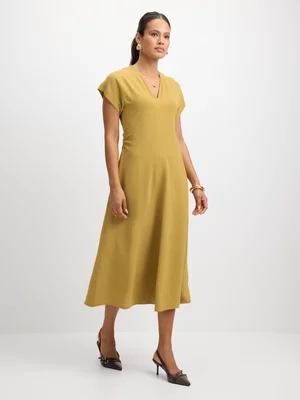 Exact Women's Olive Green Ruched Midi Dress